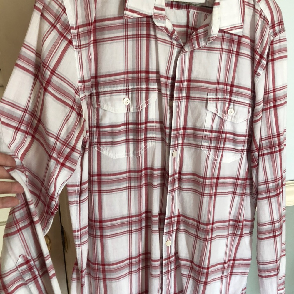 American Rag soft white and red plaid button down